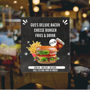 Poster Personalizar Hambúrguer Deluxe Fritas Bebida Resta