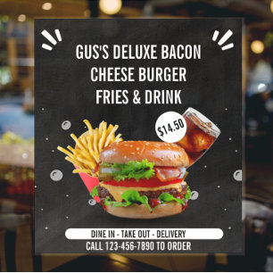 Poster Personalizar Hambúrguer Deluxe Fritas Bebida Resta