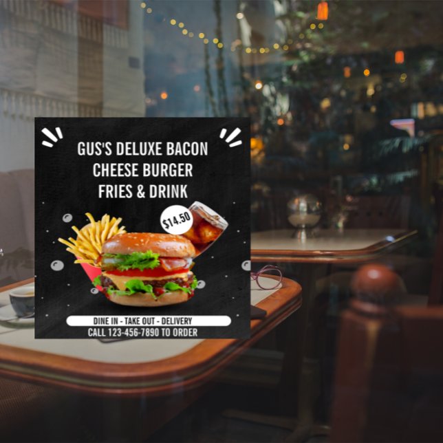 Poster Personalizar Hambúrguer Deluxe Fritas Bebida Resta (Criador carregado)