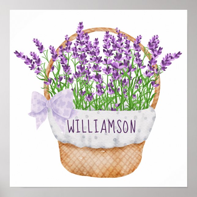 Poster Personalizar Lavanda Floral Purple Green Basket (Frente)