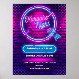 Poster Personalizar Neon Karaoke Night Grande Janela