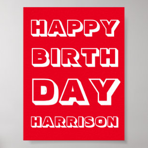 Poster Personalizar Nome, Parabéns, vermelho branco ousa