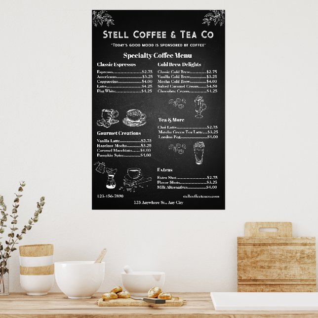 Poster Personalizar Quadro de Preços de Café Genérico em  (Cozinha)