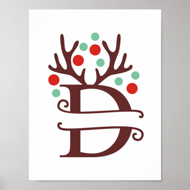 Poster Personalizar Reindeer - Letra D Dividir Monograma (Frente)