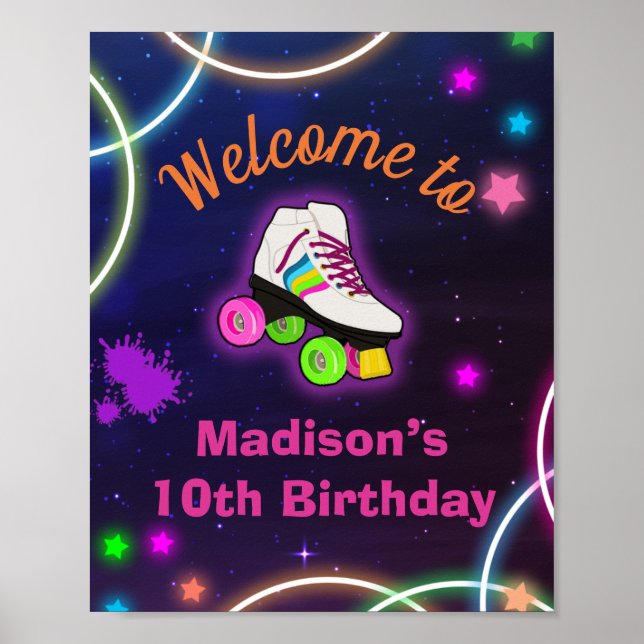 Poster Personalizar Roller Sking Neon Welcome (Frente)