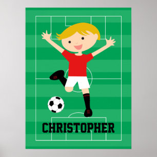 Poster Personalizável Garoto de Futebol 1 Vermelho e Bran
