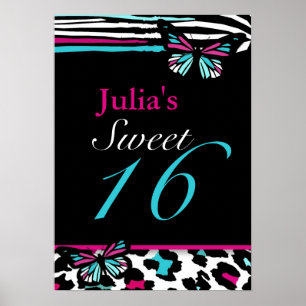 Pôster Personalizável Sweet 16 Animal Print Butterfly Pos