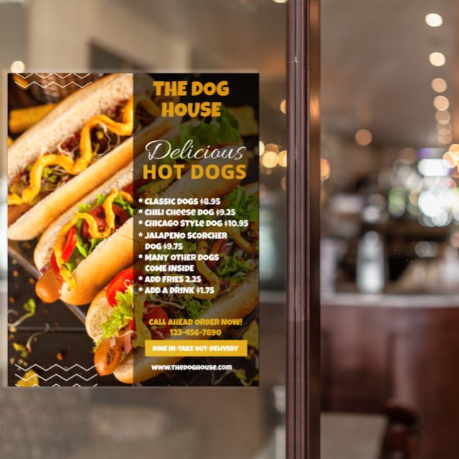 Poster Personalize Deliciosos Cachorros-Quentes Restauran (Criador carregado)