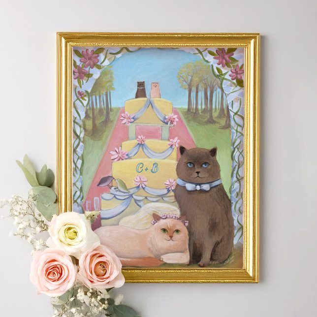 Poster Personalize Initials Wedding Cats Art Print (Criador carregado)