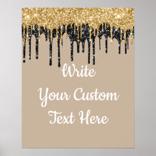 Poster Personalize o Khaki Dourado Glitter Foto de Aniver