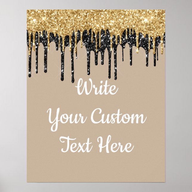 Poster Personalize o Khaki Dourado Glitter Foto de Aniver (Frente)