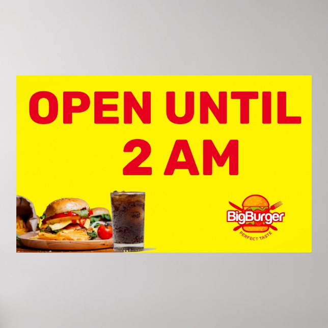 Poster Personalize o logotipo do Burger Restaurant Aberto (Frente)