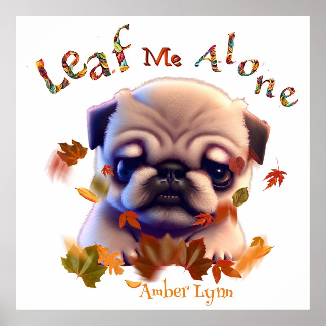 Poster Personalize Pug Puppy Autumn Leaf Cote Cote (Frente)
