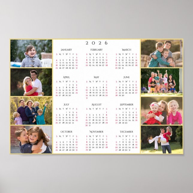 Poster Personalized 8 Family Photo Collage 2026 Calendar (Frente)