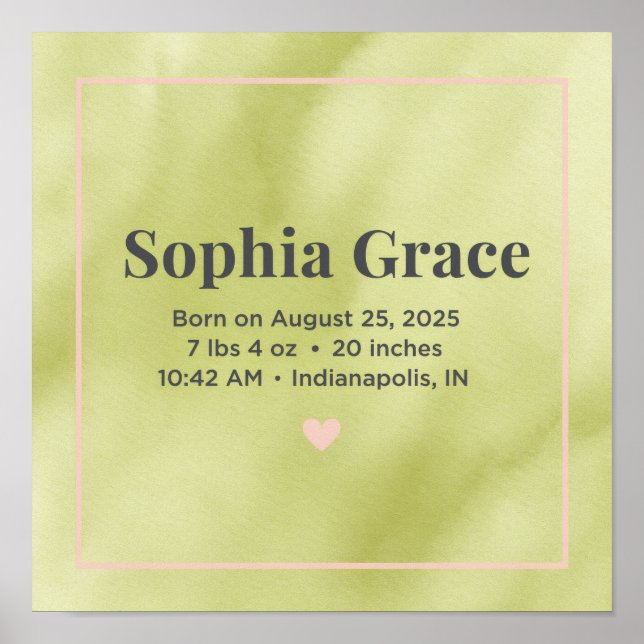 Poster Personalized Baby Birth Announcement Print (Frente)