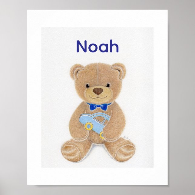Poster Personalized Baby Boy Name Teddy Bear Nursery  (Frente)