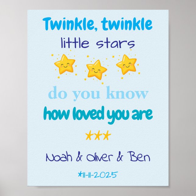Poster Personalized Baby Boy Triplets Wall (Frente)