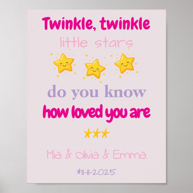 Poster Personalized Baby Girl Triplets Wall (Frente)