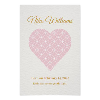 Pôster Personalized Baby Name Poster – Pink Shippo Heart