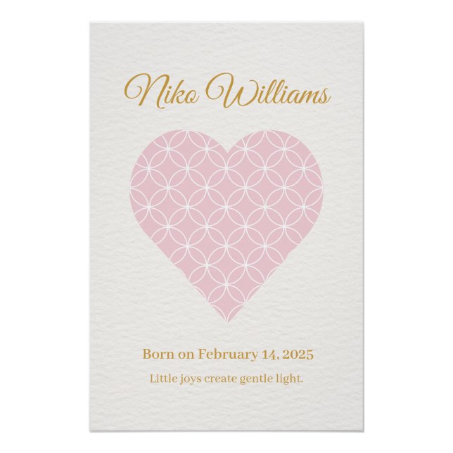 Pôster Personalized Baby Name Poster – Pink Shippo Heart (Frente)