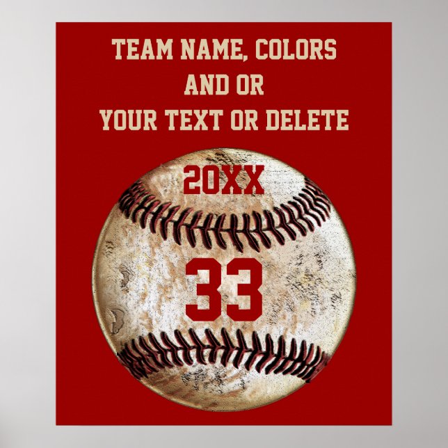 Pôster Personalized Baseball Posters, Your Text, Colors (Frente)
