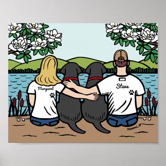 Poster Personalized Black Labrador Family Blonde Long (Frente)
