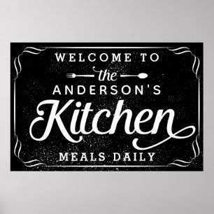 Poster Personalized Black Welcome to the Kitchen Sign