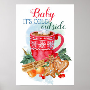 Poster Personalized Christmas Hot chocolate watercolor