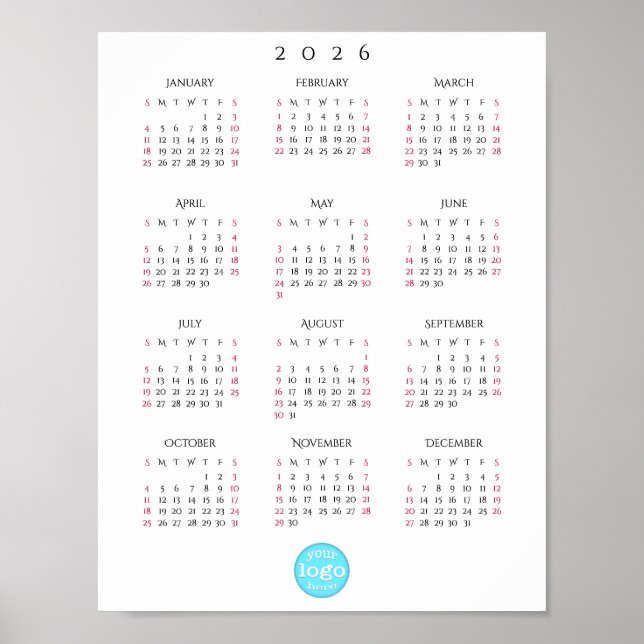 Poster Personalized Company Business Logo 2026 Calendar (Frente)
