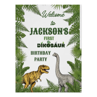 Pôster Personalized Dinosaur 1st Birthday Invite & Signs