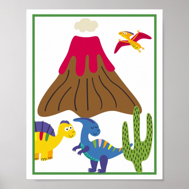 Poster Personalized Dinosaur Kids' Art Print Set (Frente)