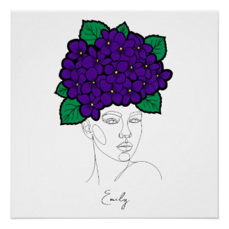 Pôster Personalized February Birth Flower Crown Art