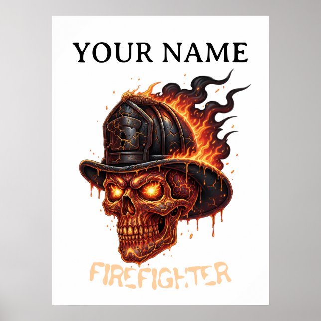 Poster Personalized Firefighter Skull Fireman Fire Dept (Frente)