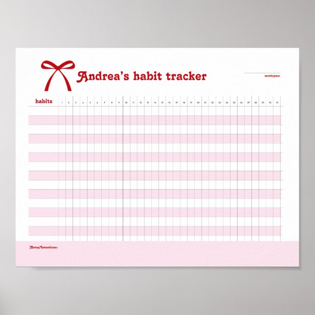 Poster Personalized Habit Tracker Pink Bow  (Frente)