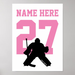 Poster Personalized Hockey Goalie Player Number Pink