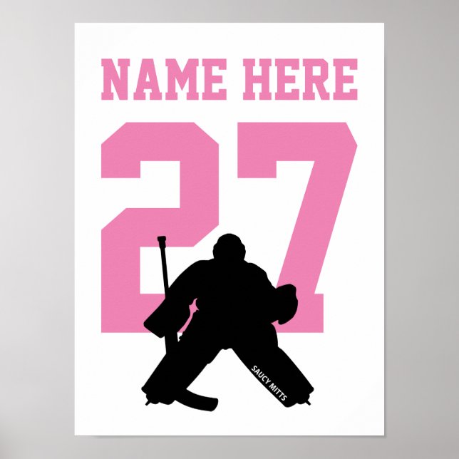 Poster Personalized Hockey Goalie Player Number Pink (Frente)