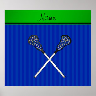 Pôster Personalized name lacrosse sticks blue stripes