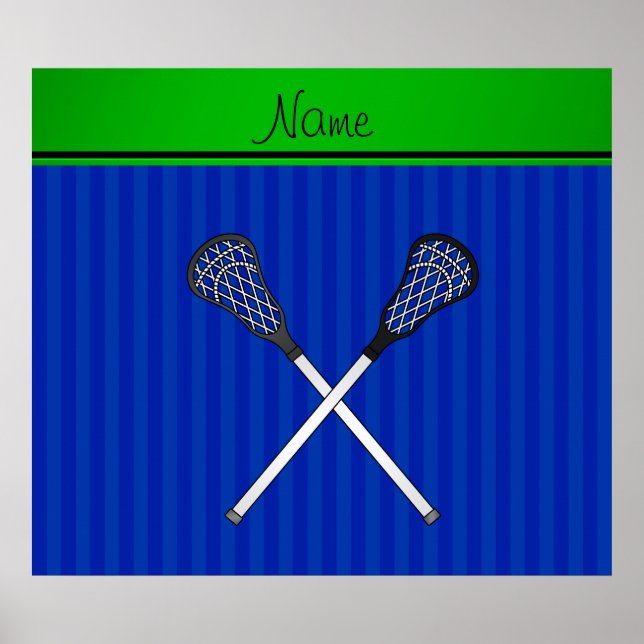 Pôster Personalized name lacrosse sticks blue stripes (Frente)