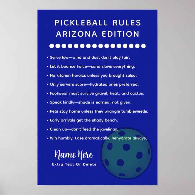 Poster Personalized Pickleball Rules Arizona Edition Post (Frente)