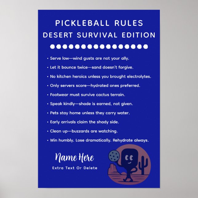 Poster Personalized Pickleball Rules Desert Survival (Frente)