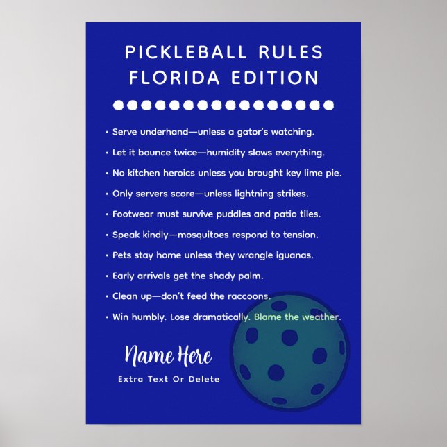 Poster Personalized Pickleball Rules Florida Rules (Frente)