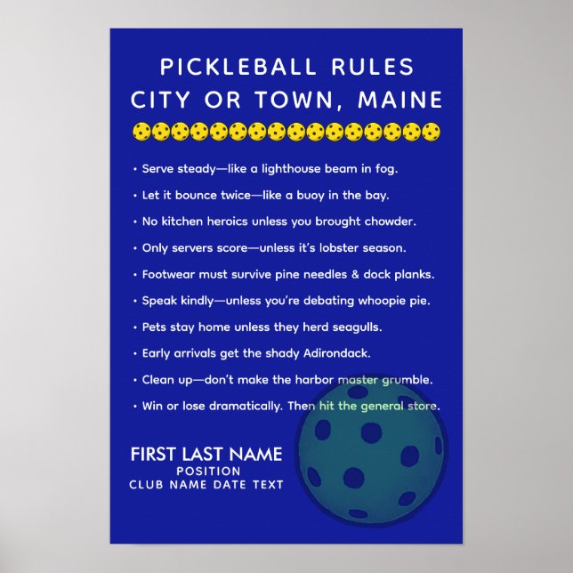 Poster Personalized Pickleball Rules For Cities of Maine (Frente)