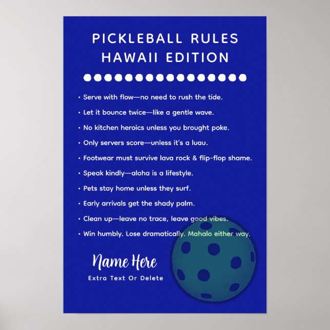 Poster Personalized Pickleball Rules Hawaii Edition Post (Frente)