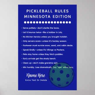 Poster Personalized Pickleball Rules Minnesota Edition