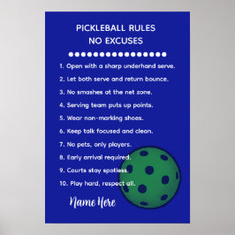 Poster Personalized Pickleball Rules NO EXCUSES Gift