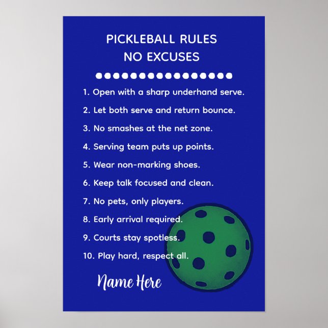 Poster Personalized Pickleball Rules NO EXCUSES Gift (Frente)