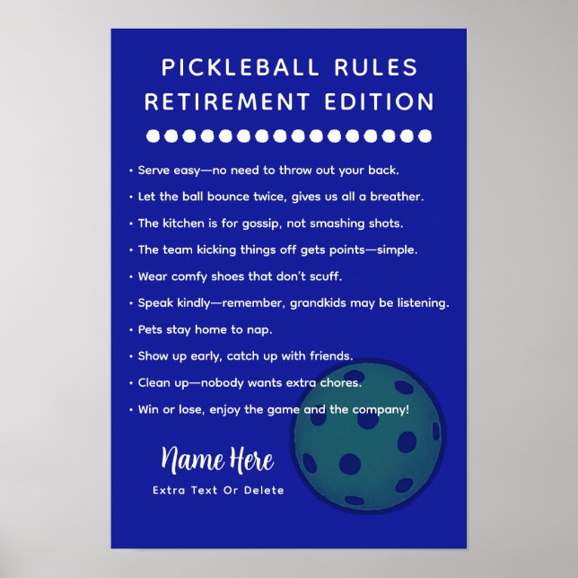 Poster Personalized Pickleball Rules RETIRE EDITION (Frente)
