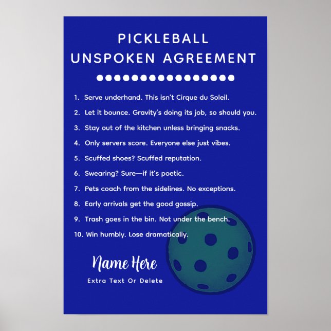 Poster Personalized Pickleball Rules UNSPOKEN (Frente)