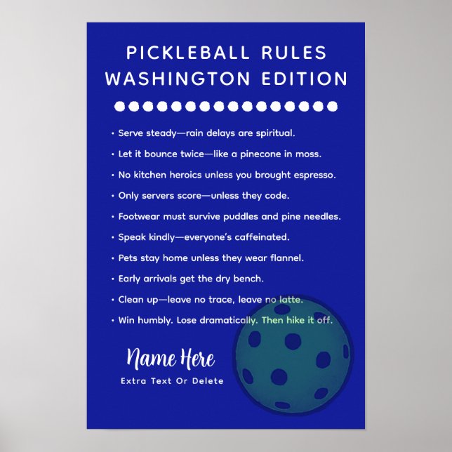 Poster Personalized Pickleball Rules Washington Edition (Frente)