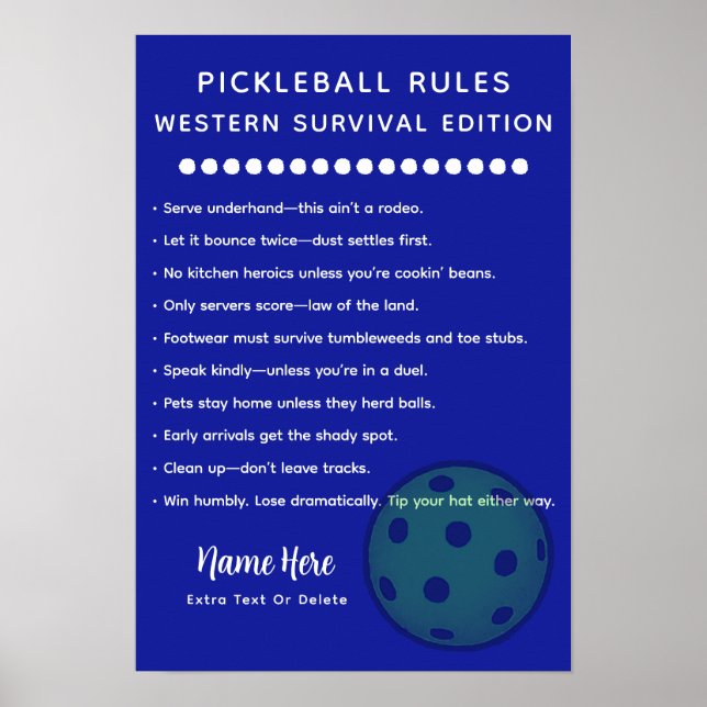 Poster Personalized Pickleball Rules Western Survival (Frente)